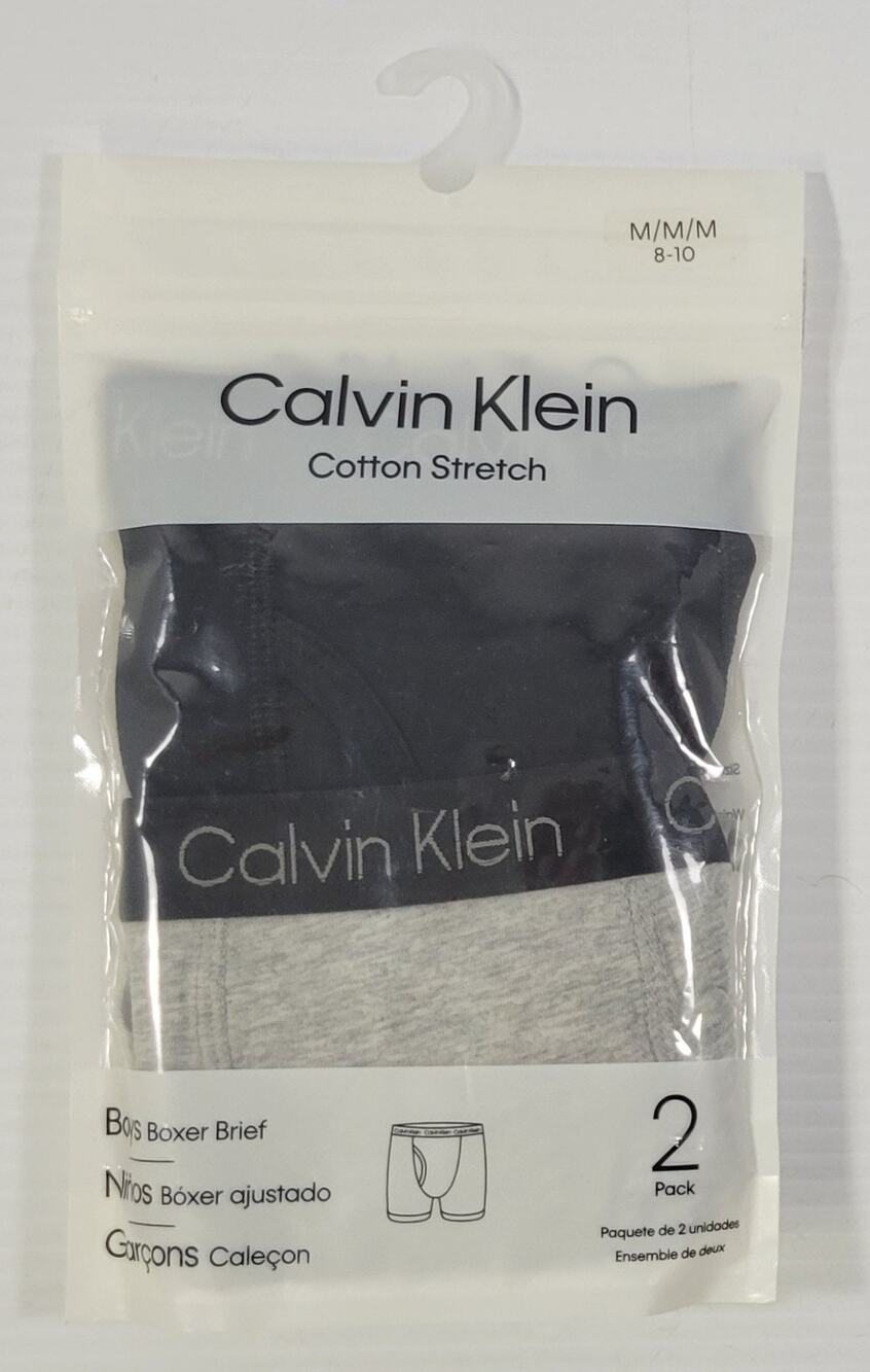 HH) Calvin Klein 2 Pack Cotton Stretch Boys Boxer Briefs Medium 8-10 Black Gray